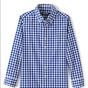 Lands’ End Kids blue and white paid button down